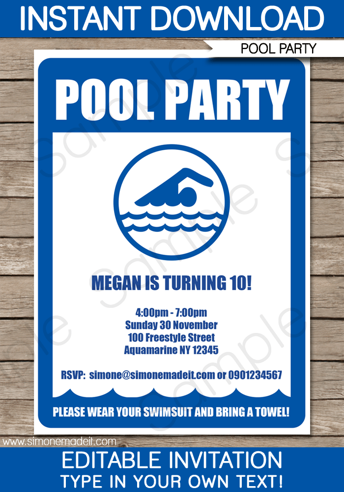 Free Printable Birthday Invitations For Pool Party