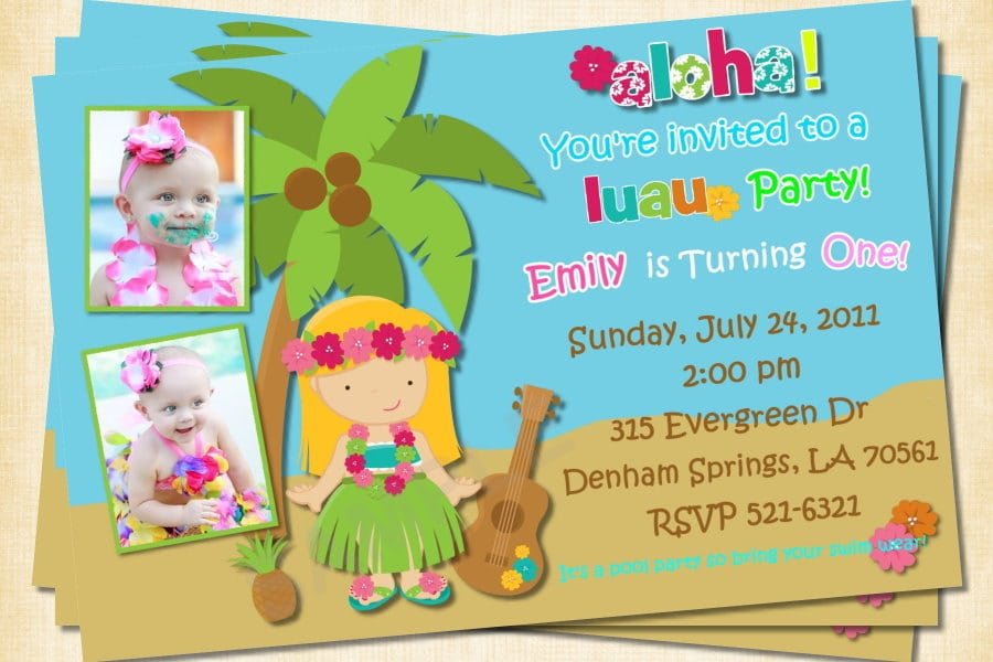 Hawaiian Invitation Party Cards