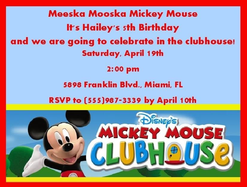 Mickey Mouse Invitation Wording