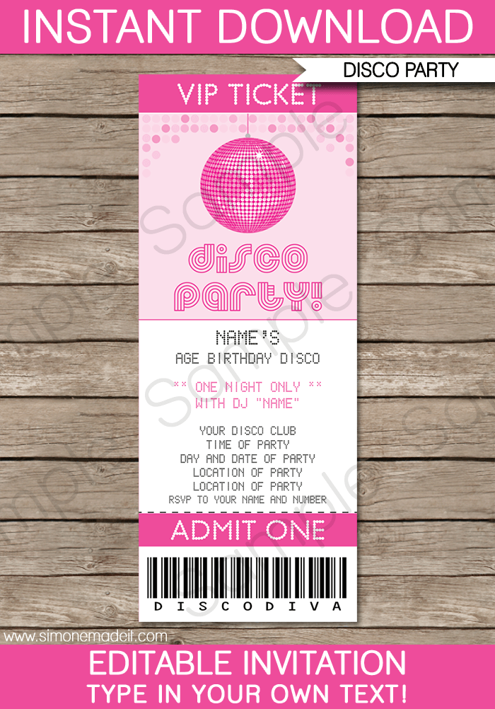 Disco Birthday Party Invitation Template