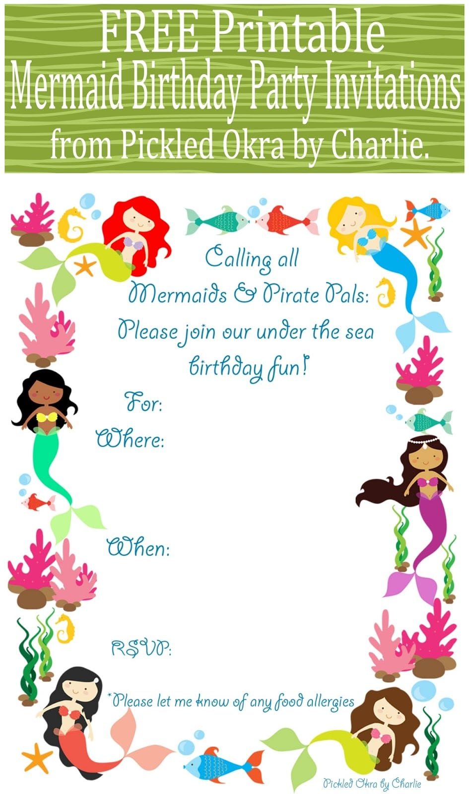 Free Printable Mermaid Birthday Party Invitations