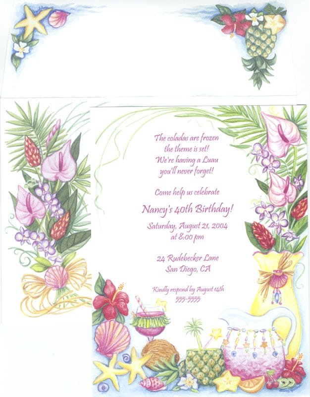 Hawaiian Themed Invitation Cards