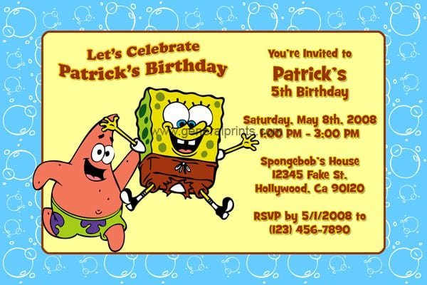 Spongebob Squarepants Printable Birthday Invitations Free