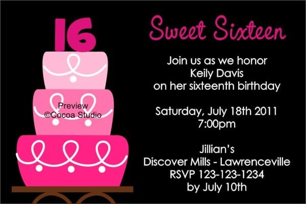 Sweet 16 Party Invitation Templates Free