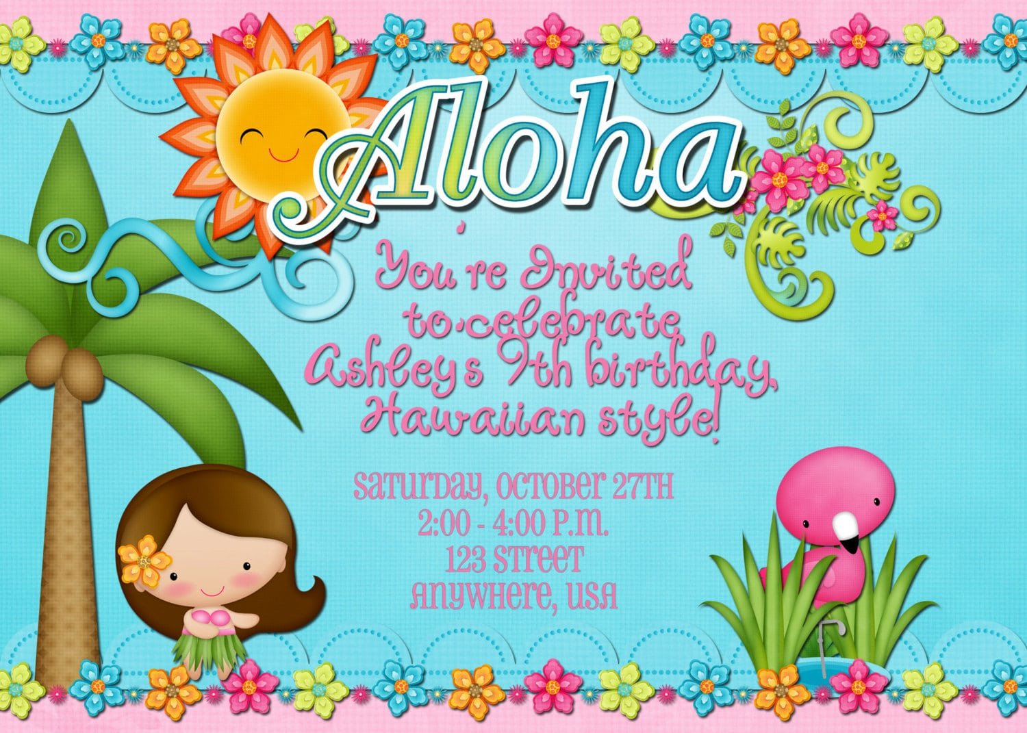 Hawaiian Birthday Party Invitation