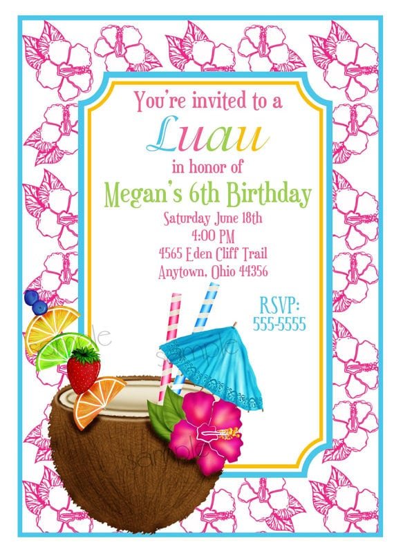 Hawaiian Birthday Party Invitations Templates