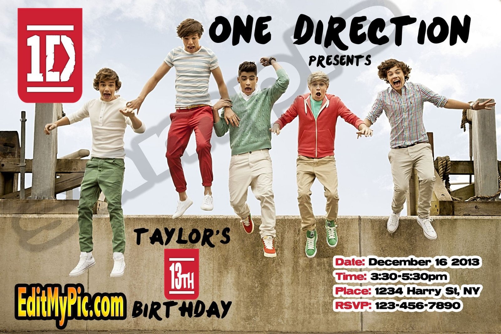 One Direction Printable Birthday Invitation