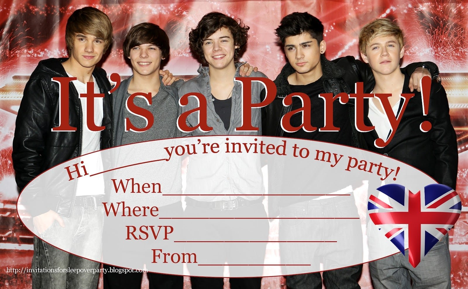 Printable One Direction Birthday Invitations