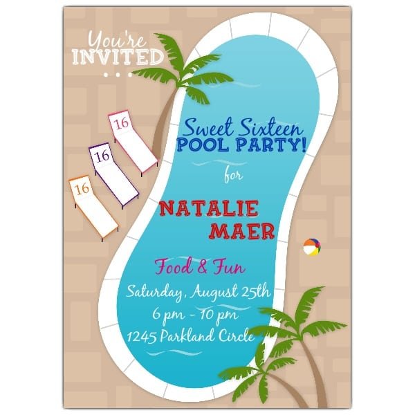 Sweet 16 Pool Party Invitation Wording