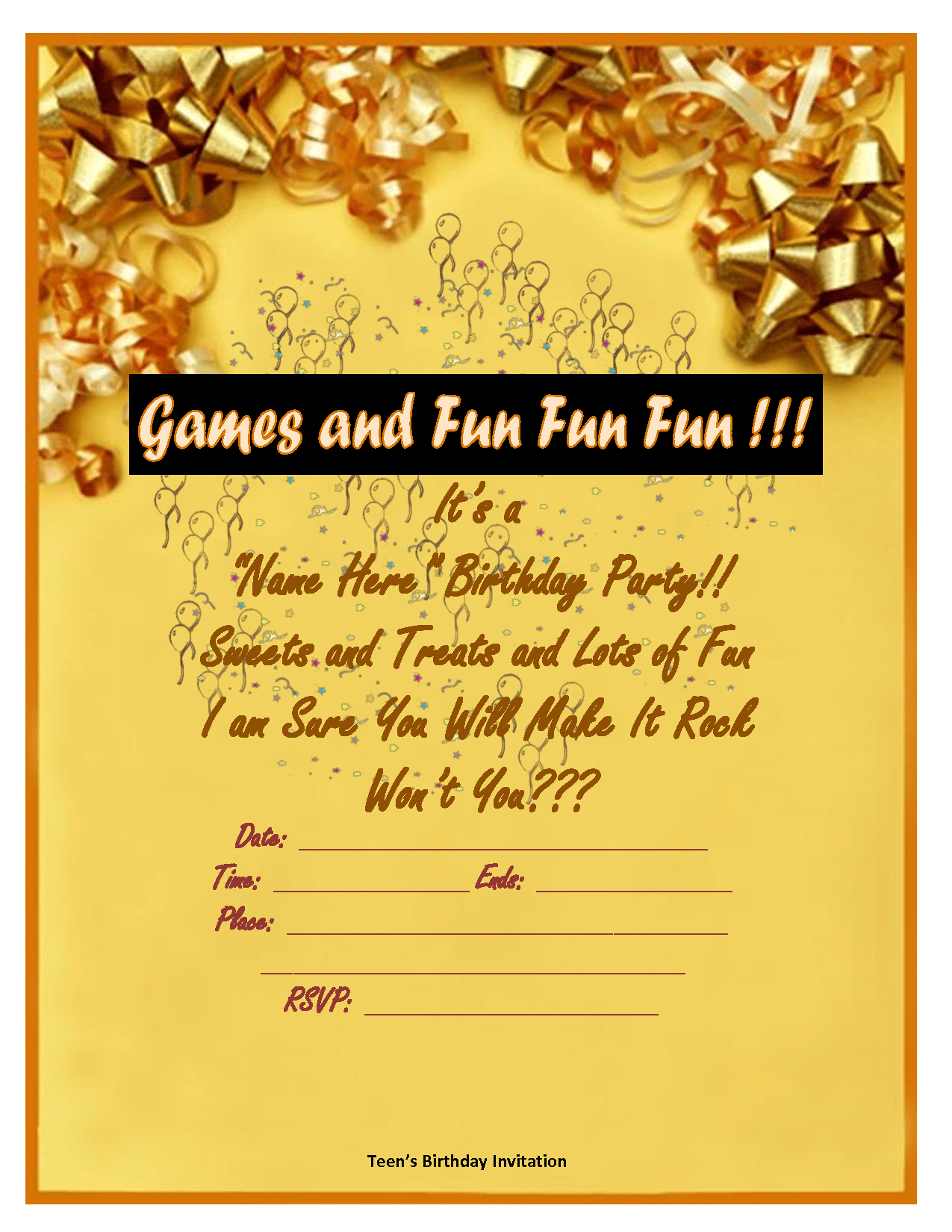 Birthday Invitation Template For Teenagers