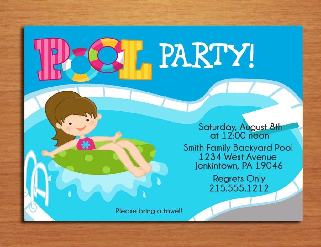 Birthday Invitations Pool Party Printable