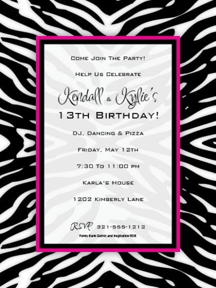 Zebra Birthday Invitation Printable Free