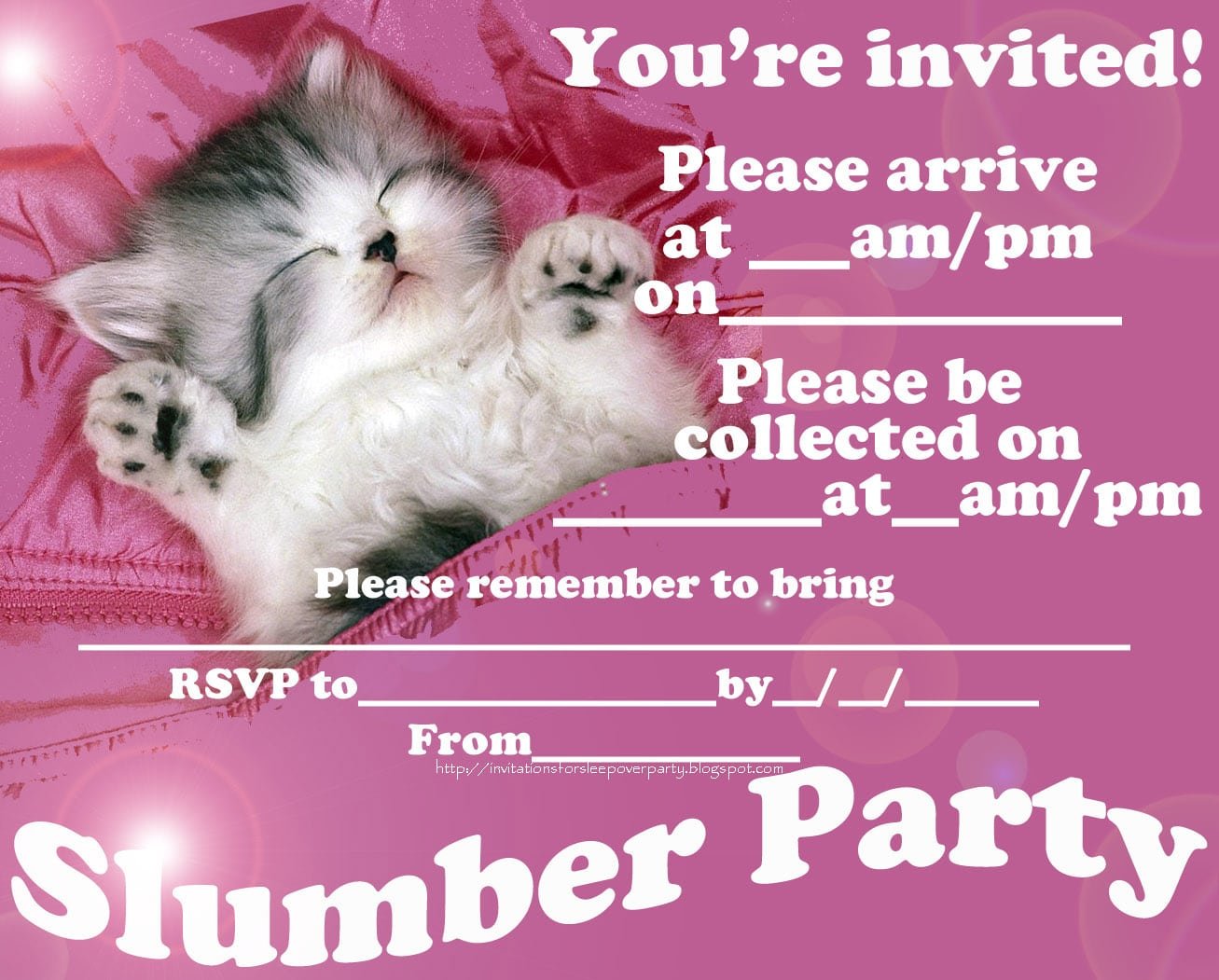 Birthday Invitation Blank Sleepover