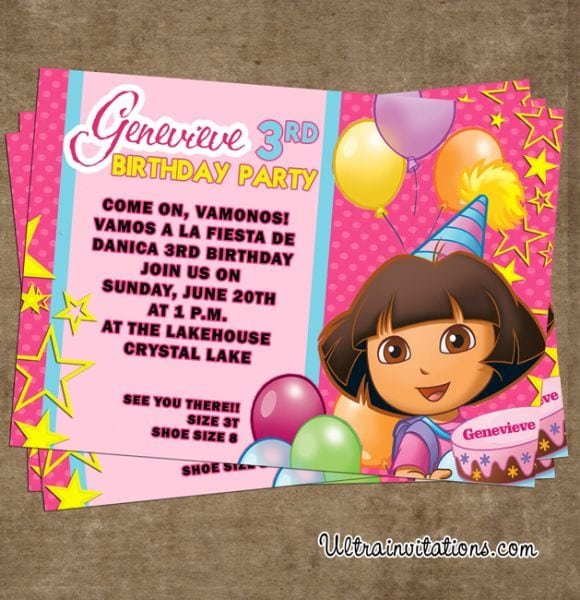 Dora Sample Birthday Invitations 5