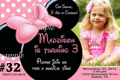 Editable Minnie Mouse Birthday Invitations