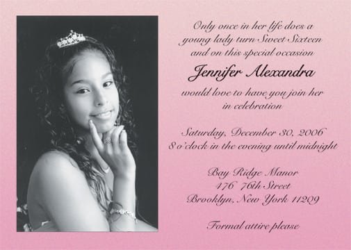 Example Of Sweet Sixteen Invitations