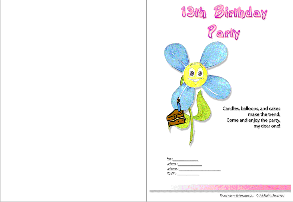 Free 13th Birthday Invitation Printable