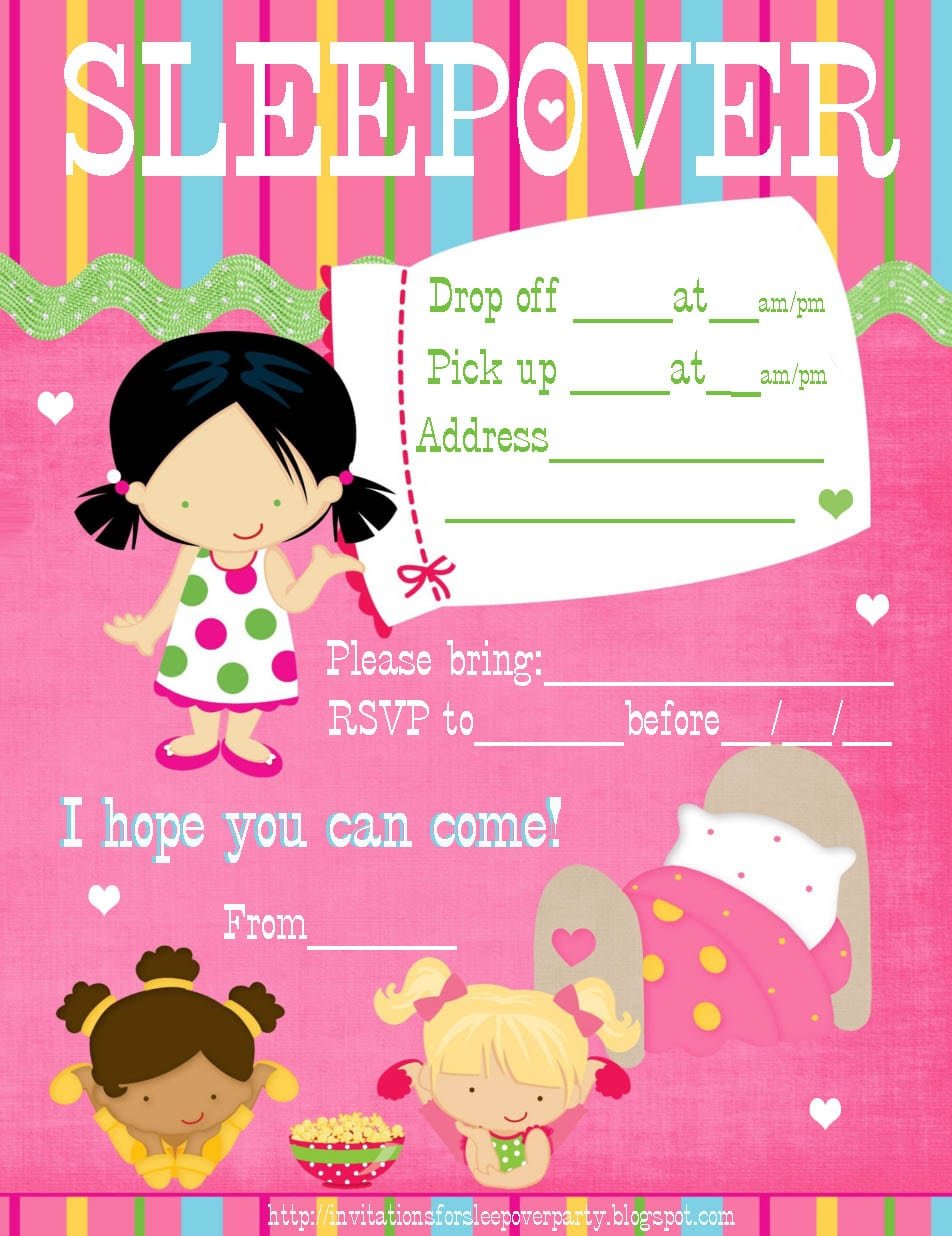 Free Printable Girl Birthday Sleep Over Invitation