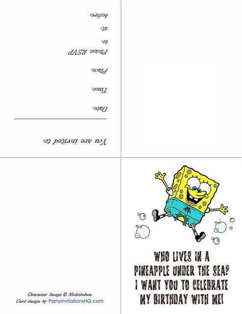 Free Printable Spongebob Invitation Cards