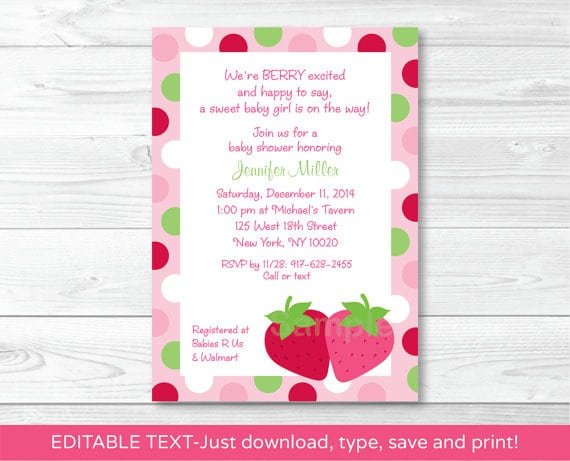 Free Strawberry Baby Shower Invitation