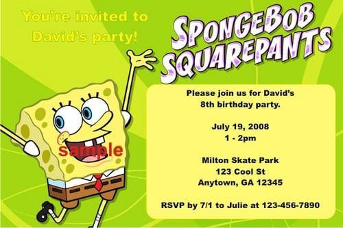 Kids Birthday Invitation Of Spongebob