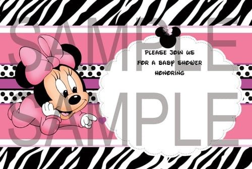 Minnie Mouse Zebra Print Baby Shower Invitations