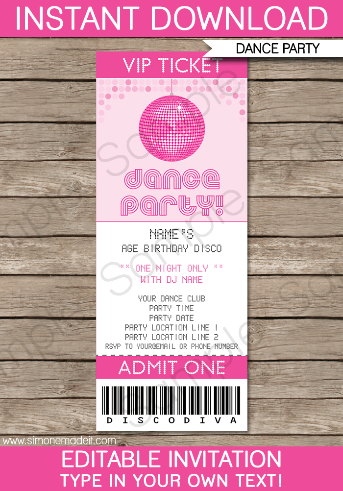 Dance Party Ticket Invitations Awesome Party Theme Invitation