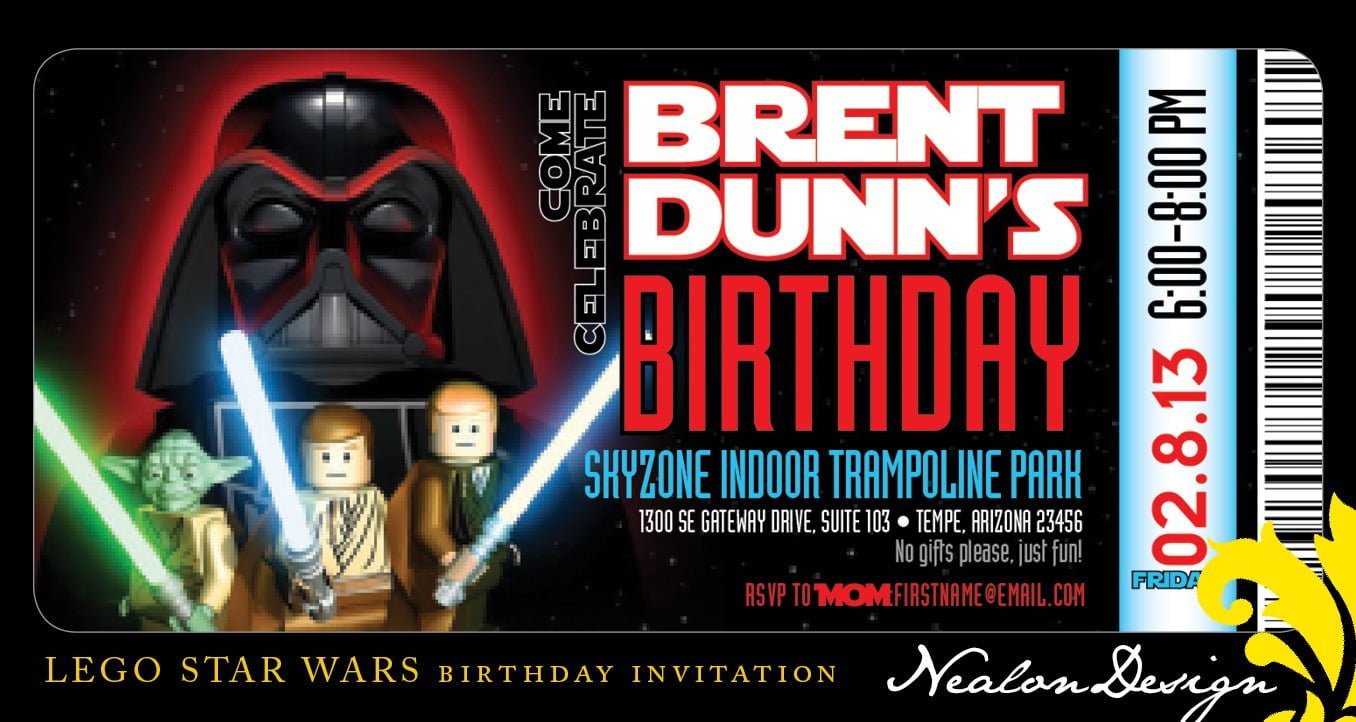 Nealon Design  Lego Star Wars Birthday Invitation Ticket