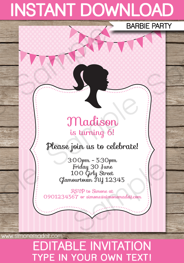 Barbie Invitation Template