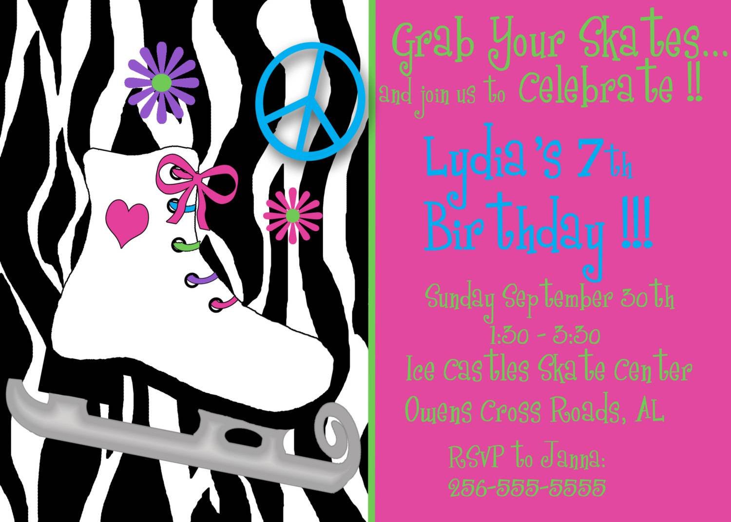 Party Invitation Template Roller Skating Birthday Party