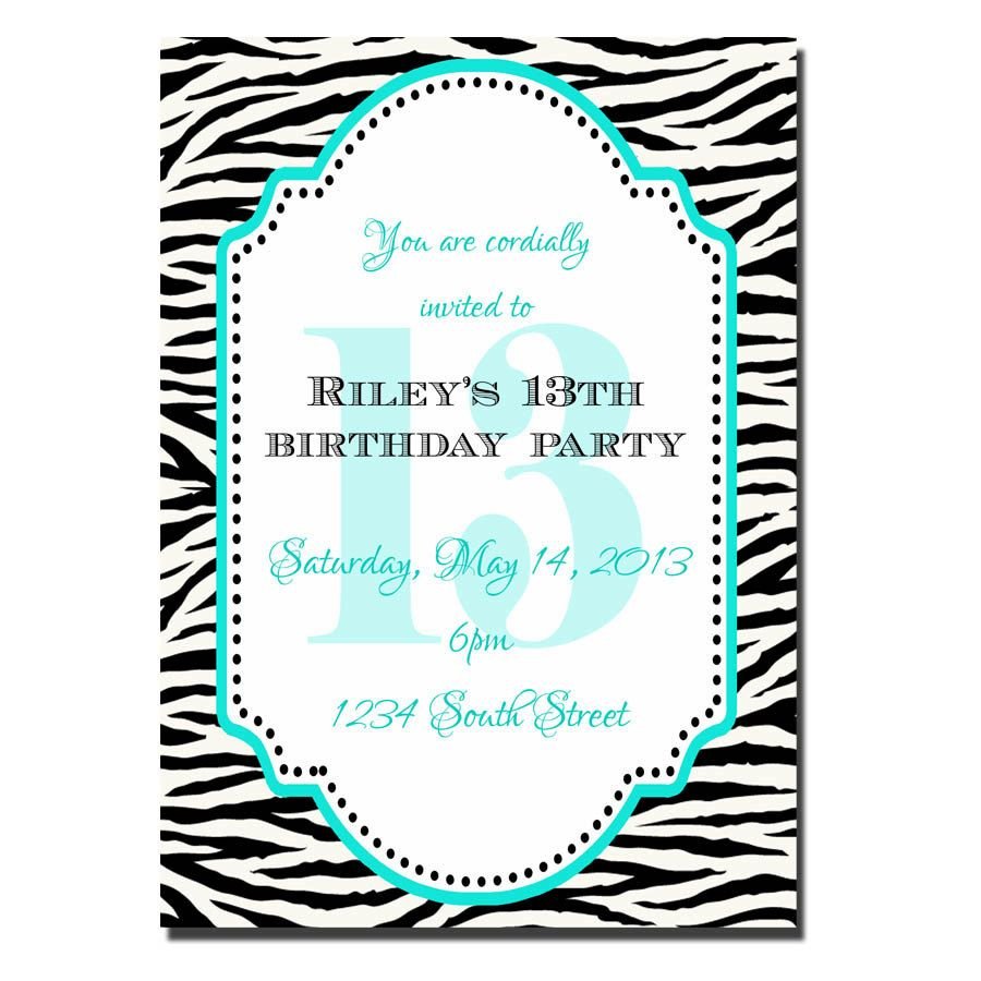 13 Year Old Birthday Party Invitations