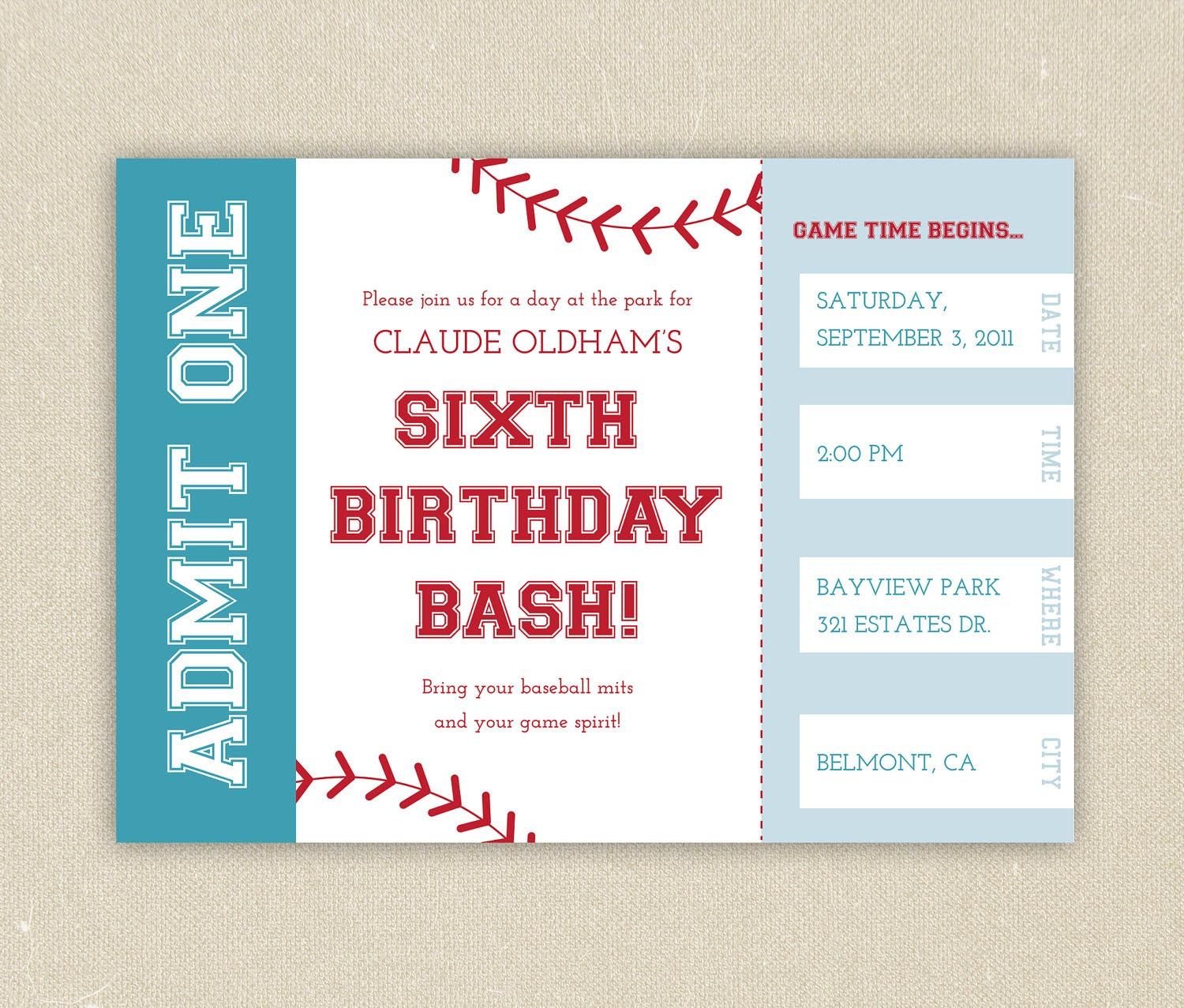 Free Printable Baseball Birthday Party Invitations