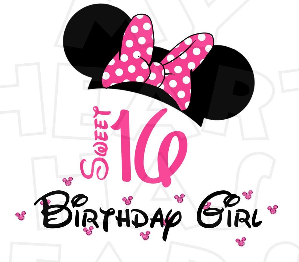 Sweet 16 Birthday Girl Minnie Mouse Ears Instant Download Digital