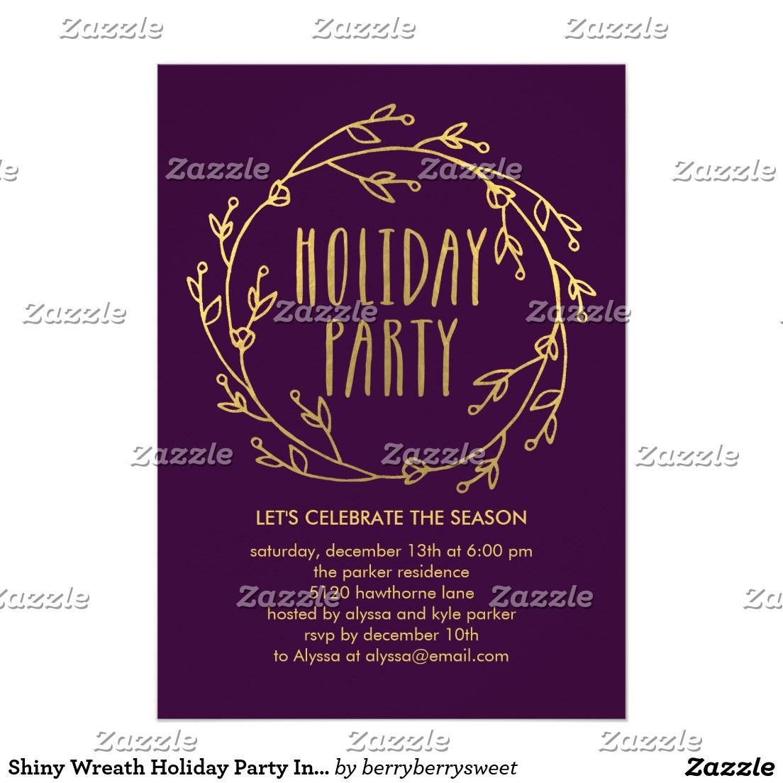 Shiny Wreath Holiday Party Invitation