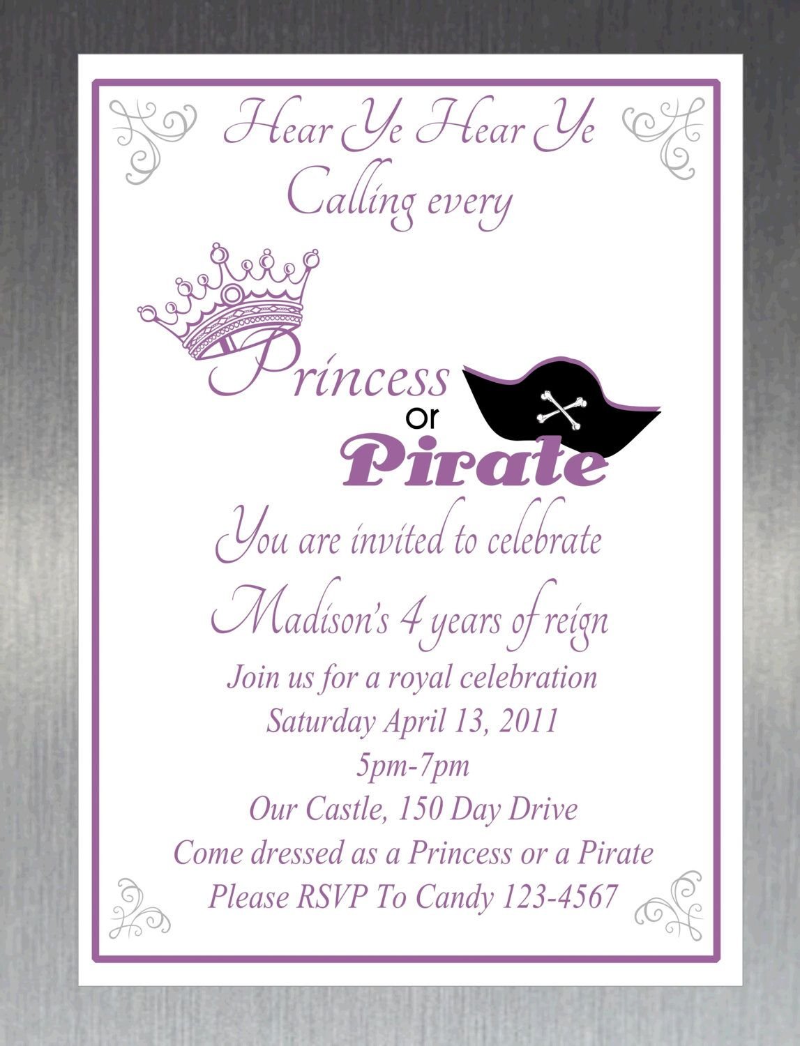 Printable Diy Princess And Pirate Party Invitation  $10 00, Via