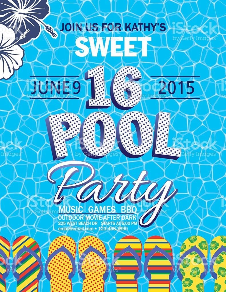 Sweet 16 Pool Party Invitation With One Blue And One White