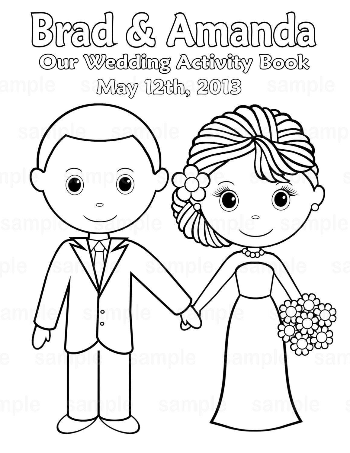 Printable Personalized Wedding Coloring Activity Book Favor Kids