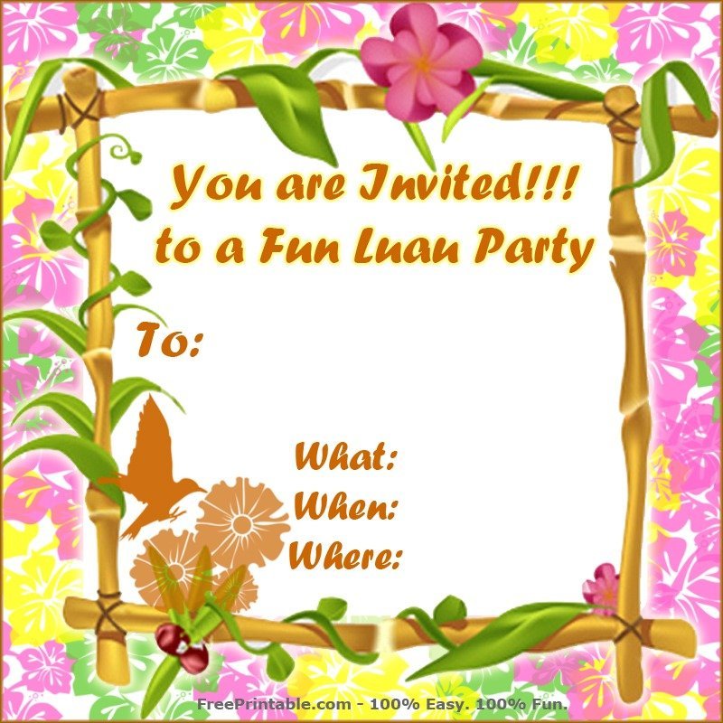 Exceptional Luau Party Invitations Free Printable On Newest Simple