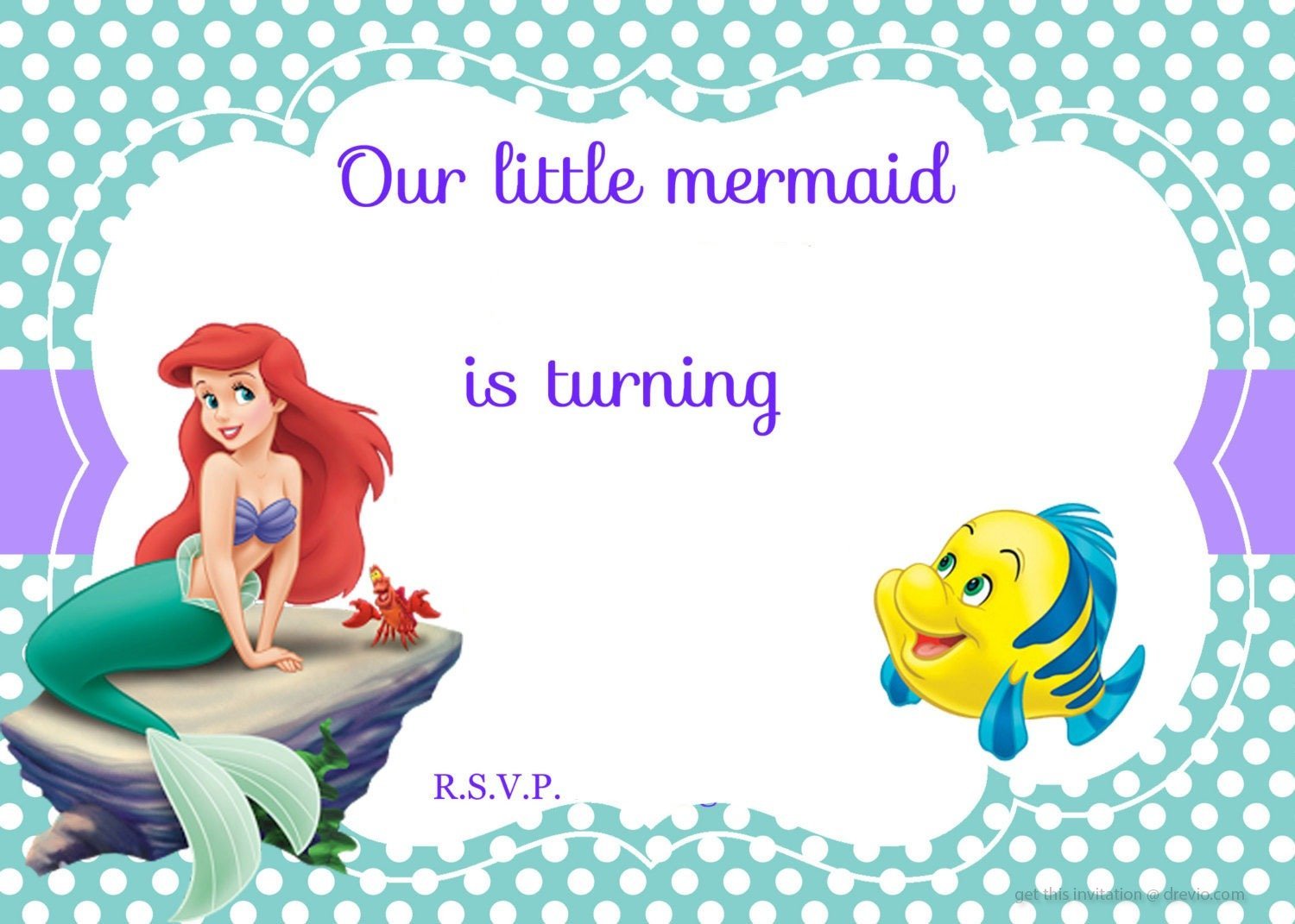 Free Printable Ariel Little Mermaid Birthday Invitation Vintage