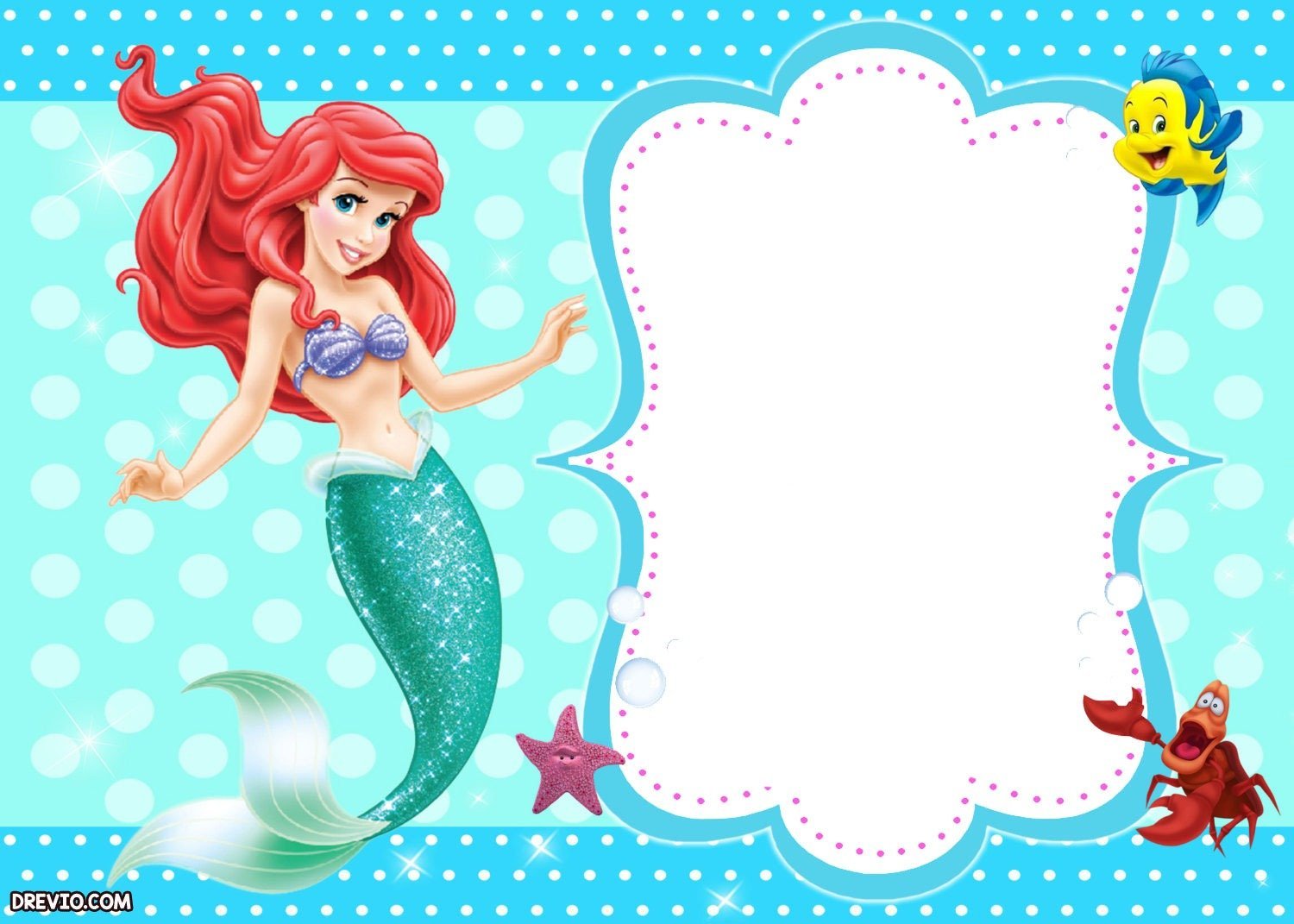 Free Printable Ariel The Little Mermaid Blue Invitation Template