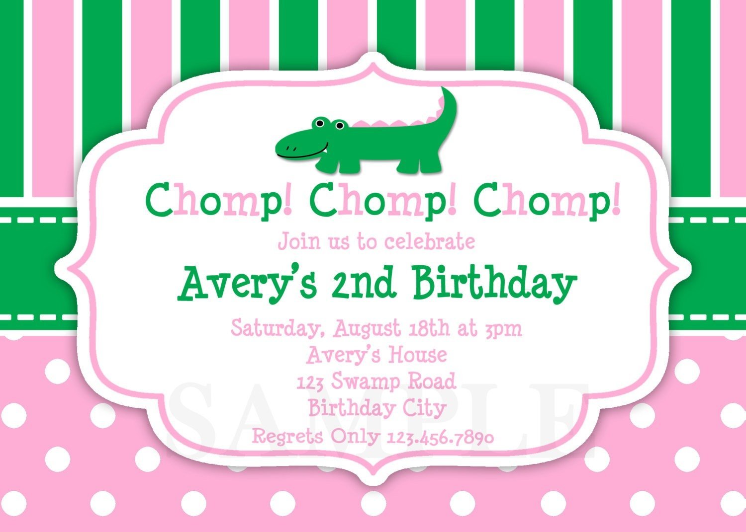 Printable Birthday Invitations, Girls Alligator Party,