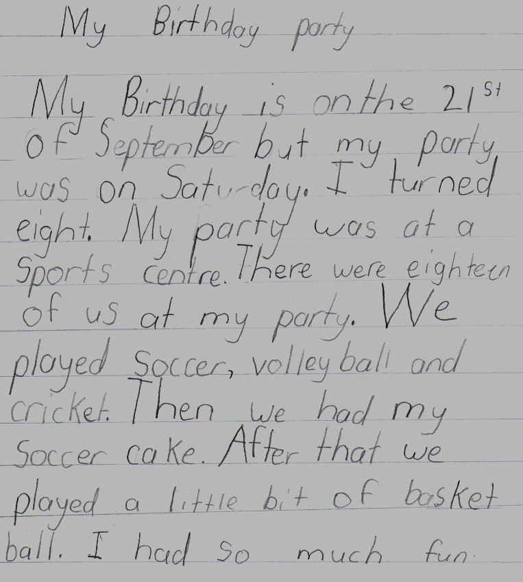 Writing About Birthday Party
