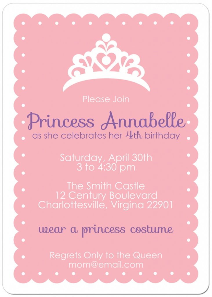 Princess Birthday Party Invitations Template Free Printable