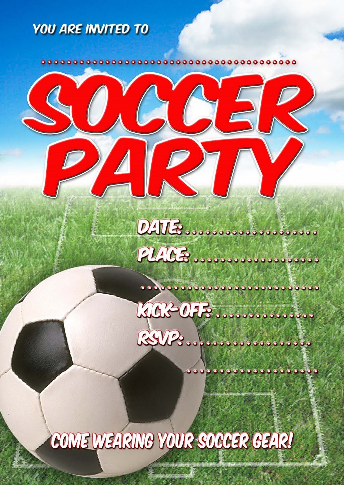 Soccer Birthday Party Invitation Template Free
