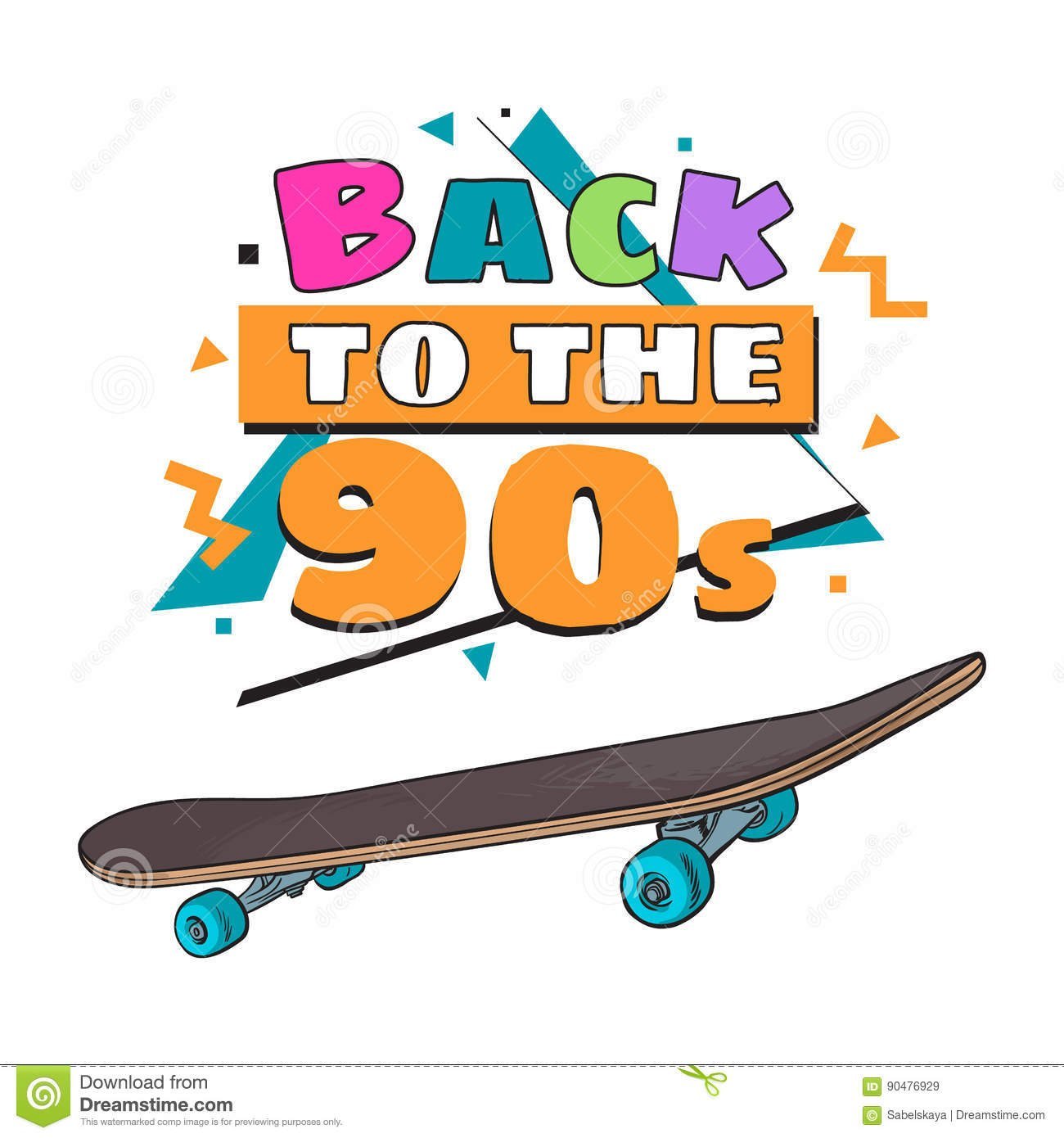 Back To The 90s Poster, Banner Template With Skateboard Stock