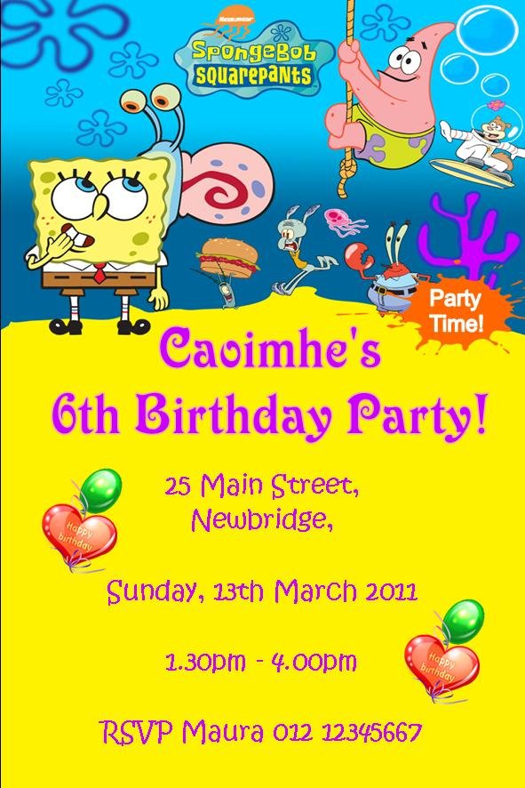 Invitation Ideas  Free Spongebob Party Invitation Templates