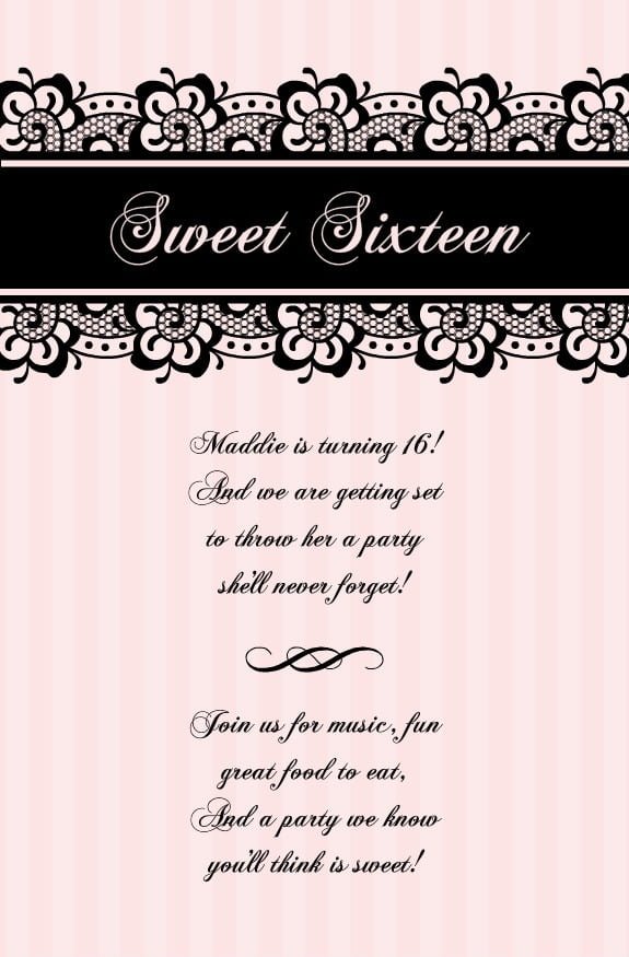 Sweet Epic Sweet 16 Party Invitation Templates Free